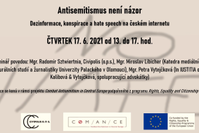 Pozvánka na online seminář Antisemitismus není názor. Dezinformace, konspirace a hate speech na českém internetu