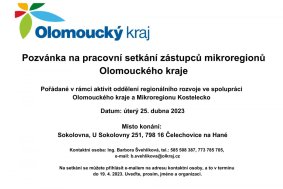 Pozvánka na 23. pracovní setkání zástupců mikroregionů Olomouckého kraje