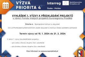 Vyhlášení 1. výzvy k předkládání projektů v rámci Fondu malých projektů Euroregionu Praděd