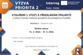 Vyhlášení 1. výzvy pro Prioritu 2 – Cestovní ruch v rámci Fondu malých projektů Euroregionu Praděd