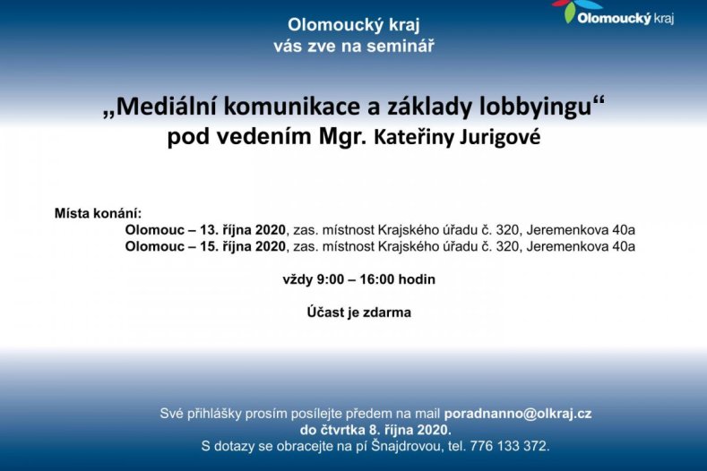 Pozvánka na seminář Mediální komunikace a základy lobbyingu