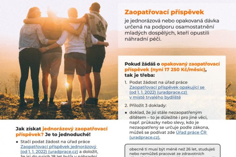 Informační leták - Zaopatřovací příspěvek pro mladé dospělé opouštějící náhradní péči