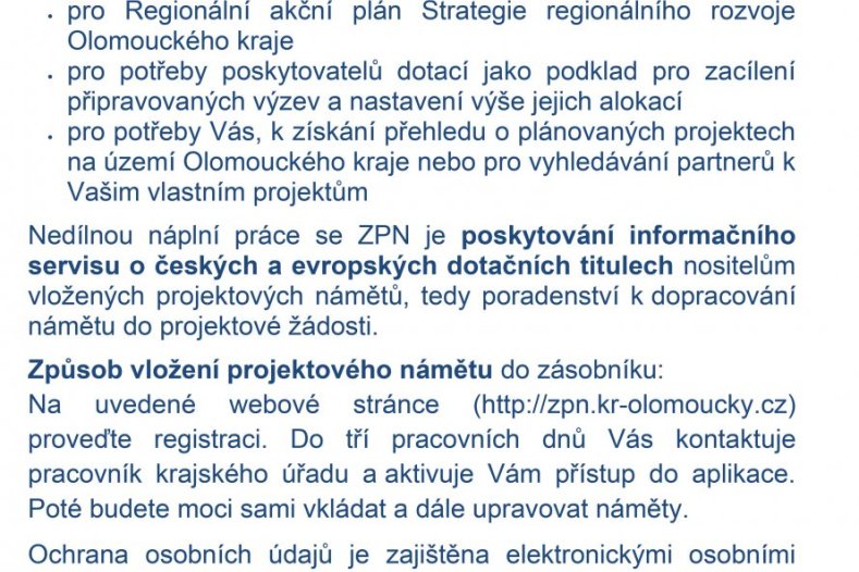 Zásobník projektových námětů Olomouckého kraje