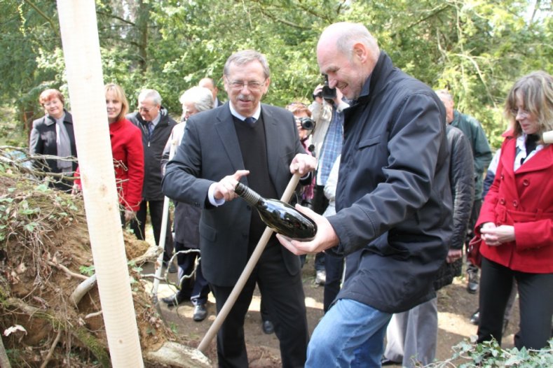 Sázení dubu letního v arboretu v Bílé Lhotě