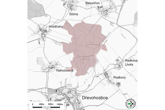 Mapa evropsky významné lokality Dřevohostický les