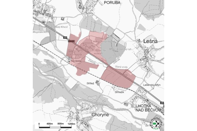 Mapa evropsky významné lokality Choryňský mokřad