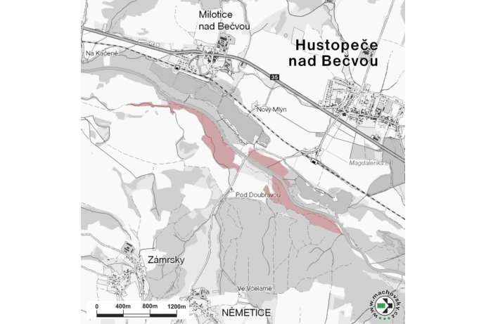 Mapa evropsky významné lokality Hustopeče - Štěrkač