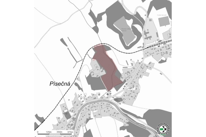 Mapa evropsky významné lokality Písečná - mokřad