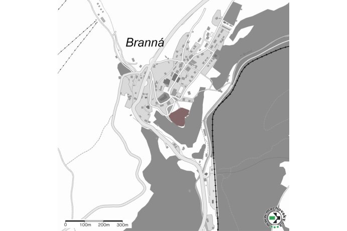 Mapa evropsky významné lokality Branná - hrad