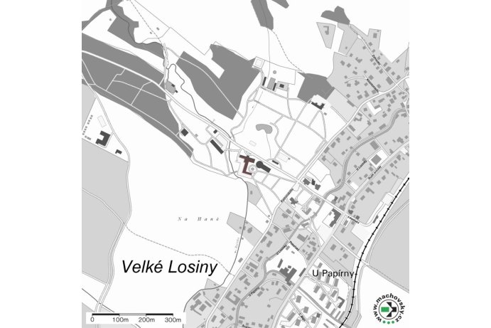 Mapa evropsky významné lokality Velké Losiny - lázeňský dům Eliška